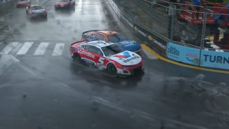 SVG taken out while leading soggy Nascar race