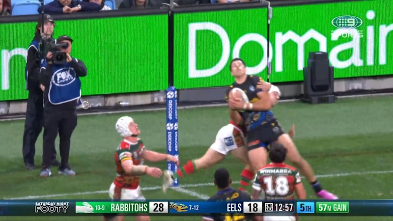 Jordan Samrani scores as Parramatta closes in on the Rabbitohs