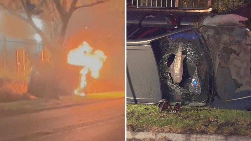 Man rushed to hospital as car bursts into flames