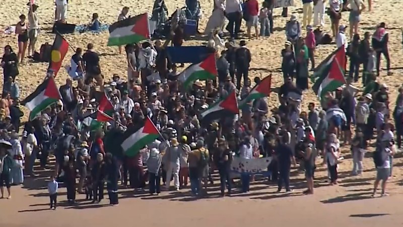 Rival protesters clash at Bondi Beach