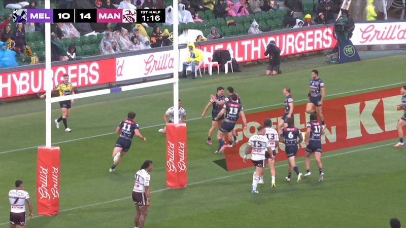 Melbourne’s Hayden Watson scores solo try against Manly
