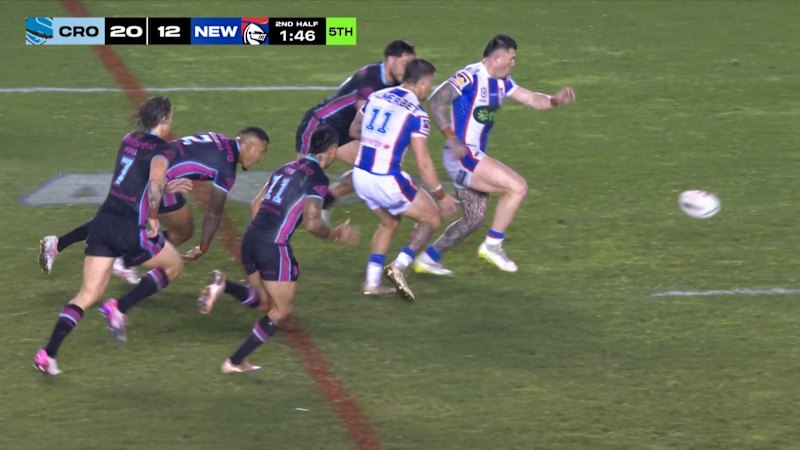 Newcastle score rare three-kick try against Cronulla through Greg Marzhew