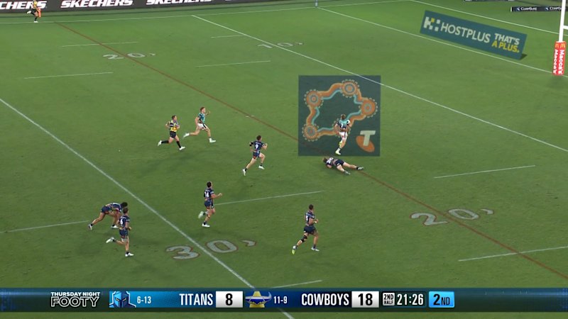 Jaxon Purdue scores stunning solo try for Cowboys against Titans after sin bin