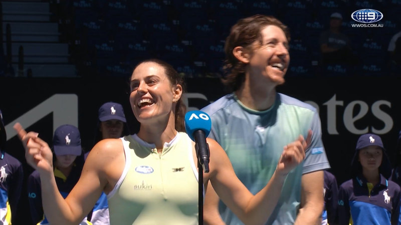 Crowd sings happy birthday to doubles star