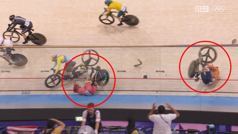 Wheel explodes in wild velodrome crash