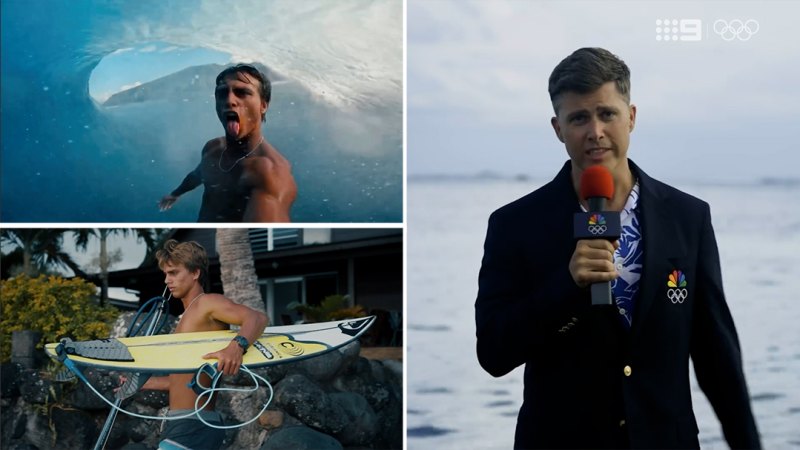 SNL star Colin Jost covers the Olympic surfing event in Tahiti for Paris 2024