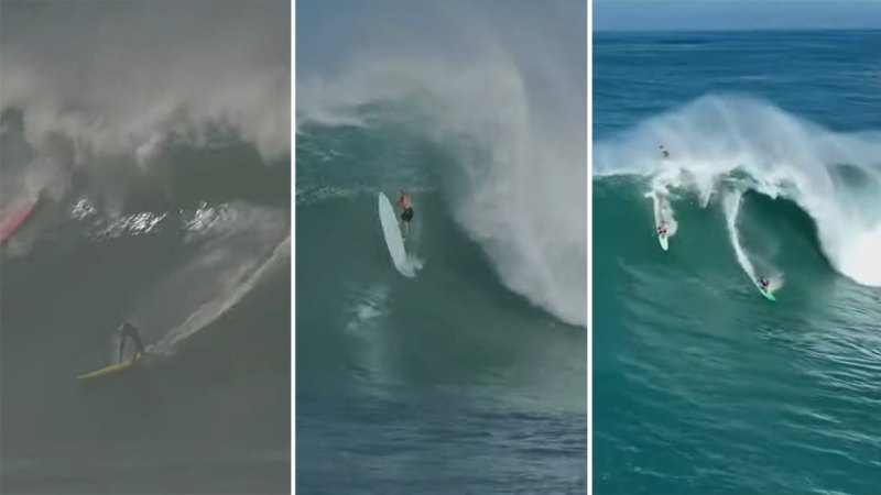 Wipeouts at wild big wave surfing event in Hawaii