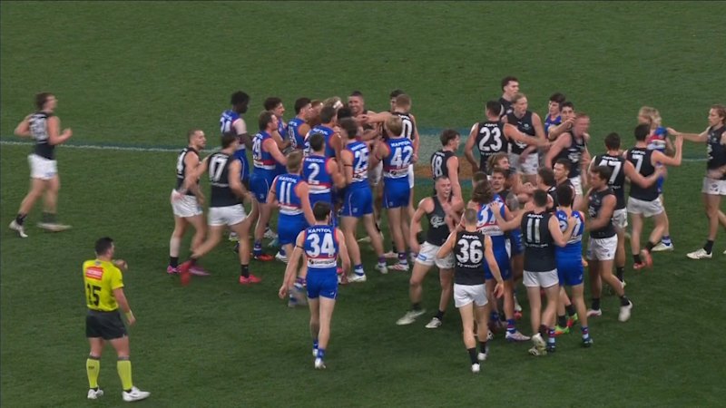 Carlton secures wildcard spot as fight erupts with Bulldogs at halftime