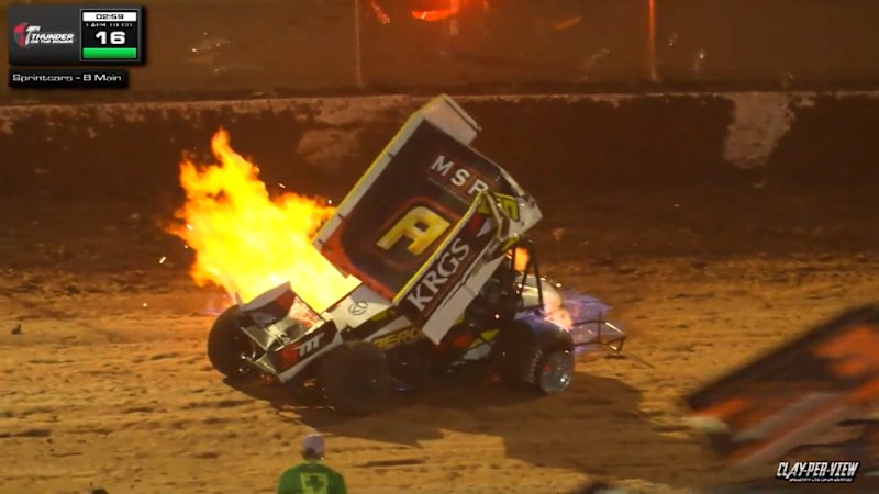 Driver hailed as a hero after fiery speedway crash