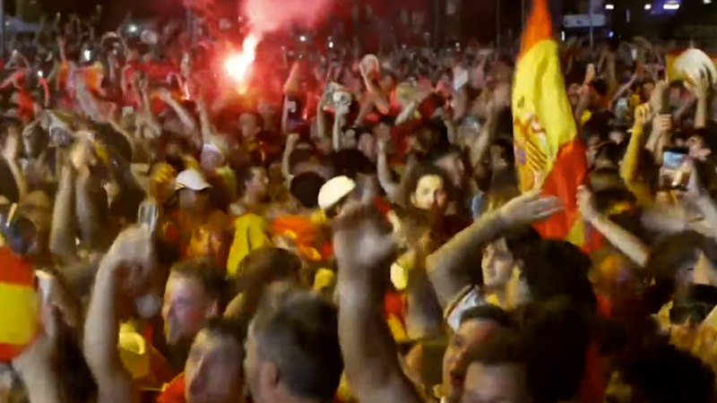 Spanish fans celebrate in Madrid after second World Cup title