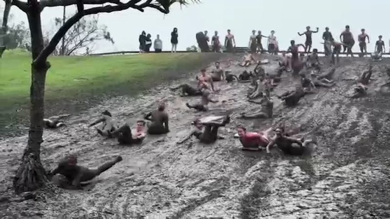 Mud slide at Gold Coast’s Kirra Beach