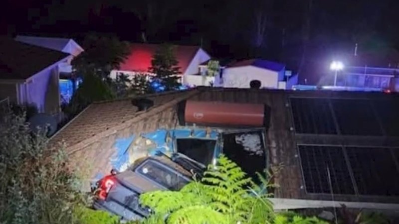 Driver arrested after car smashes into roof of NSW home