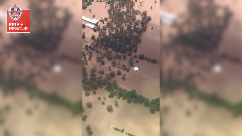 Aerial vision of flooding in NSW's Eugowra and Forbes