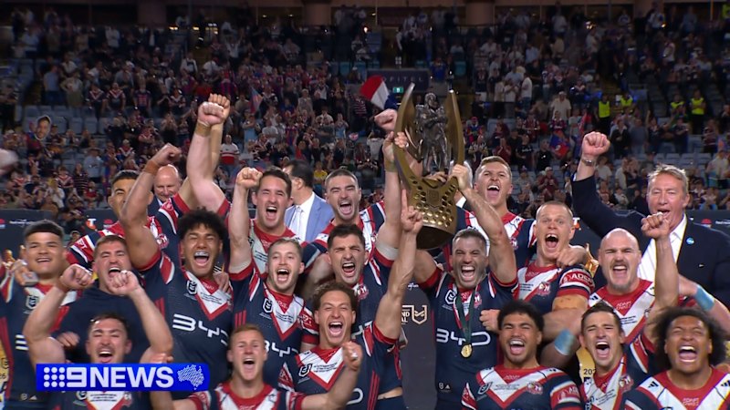Sydney Roosters party after NRL premiership win