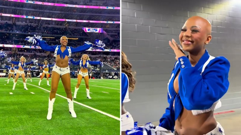 Dallas Cowboys Cheerleaders star dances without wig for first time