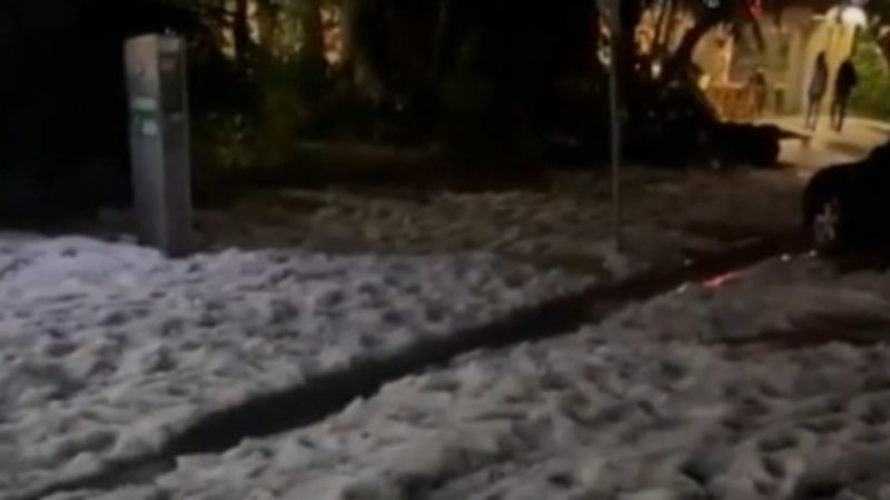 Thick hail resembles snow in Byron Bay