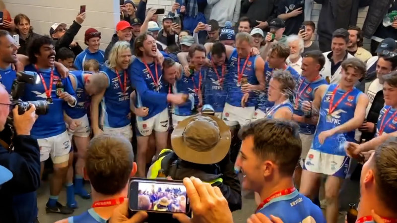 Tony Armstrong celebrates with Barwon Heads