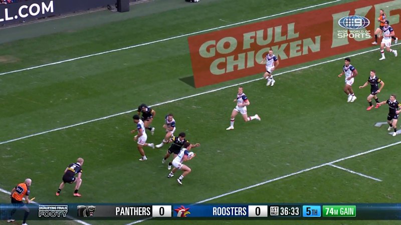 Mark Nawaqanitawase makes intercept to preserve Roosters advantage