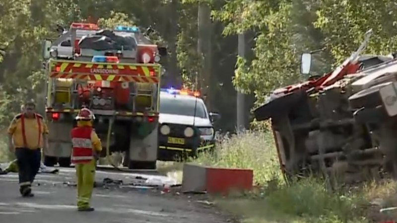 Six firefighters in hospital after their truck rolled