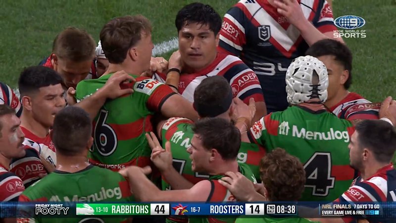 Heated scuffle erupts during Rabbitohs–Roosters NRL match at Allianz Stadium