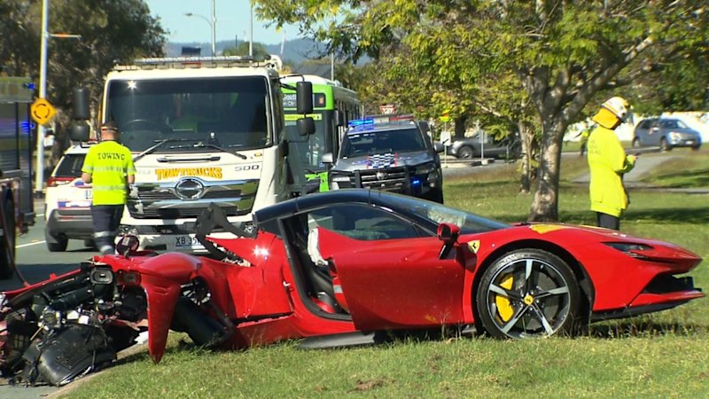 Property influencer walks away unscathed after crashing $1m Ferrari