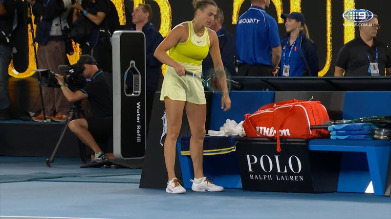 Sabalenka smashes racquet after loss