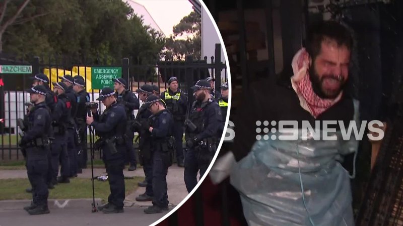 Pro-Palestine protesters and police clash outside Melbourne factory