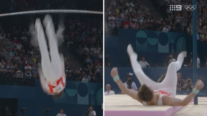 Olympics gymnast escpaes injury after nasty fall