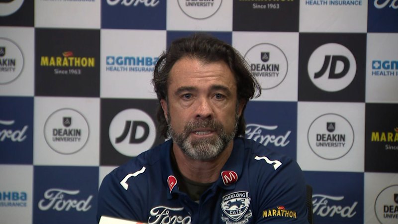 Geelong coach Chris Scott grilled over concussion waiver saga involving Jake Kolodjashnij