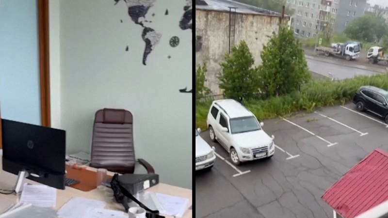 People look to escape a building as earthquake strikes Kamchatka
