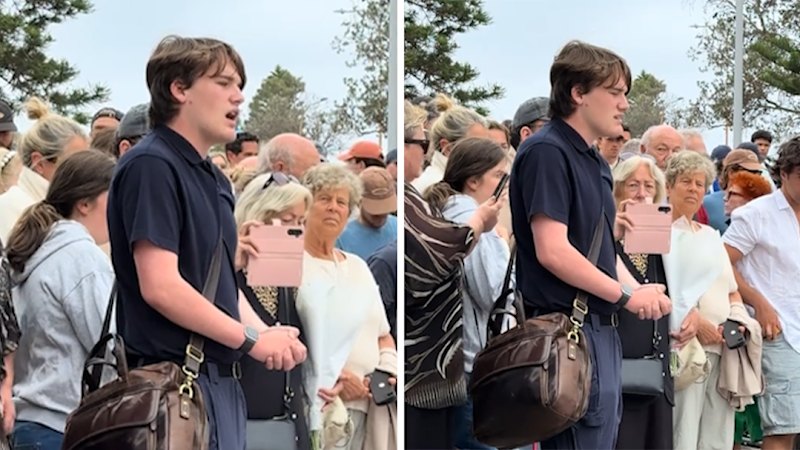 Touching moment crowd erupts in song at Bondi memorial