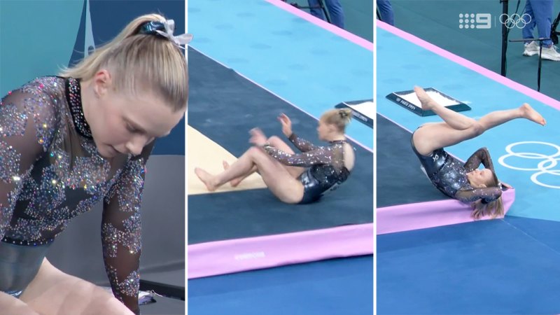 Dramatic end to floor routine for US gymnast