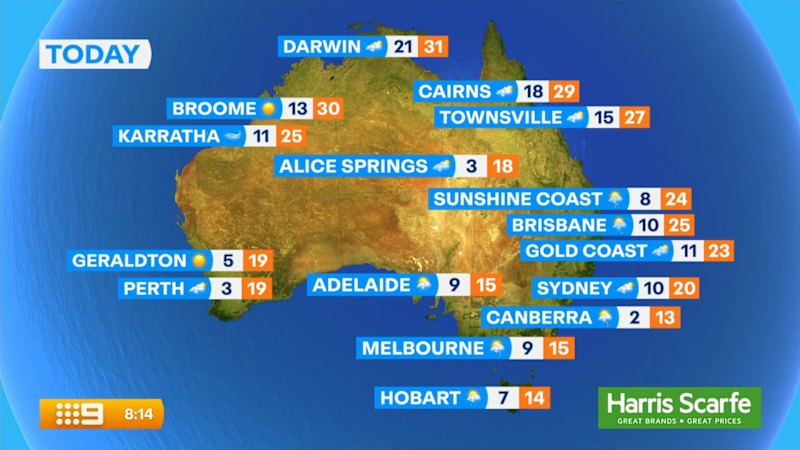Australia’s national weather forecast for Wednesday, 12 August