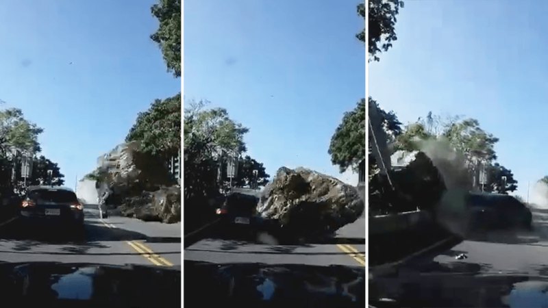Dashcam captures Taiwan landslide during earthquake