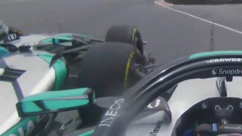 Mercedes teammates nearly collide in tense moment