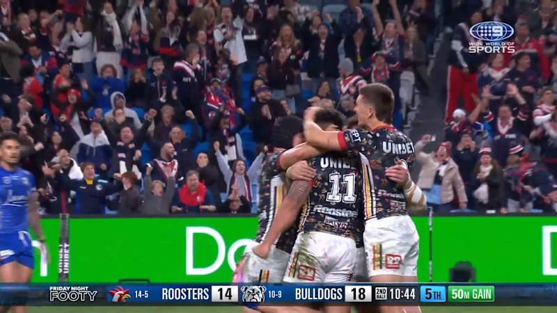 Bulldogs error allows Roosters’ Salesi Foketi to score decisive try