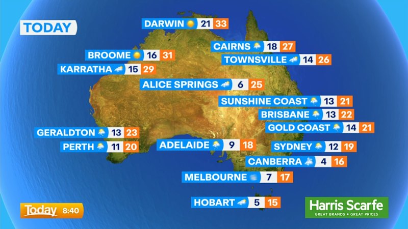 Monday weather forecast for Australia, 17 August