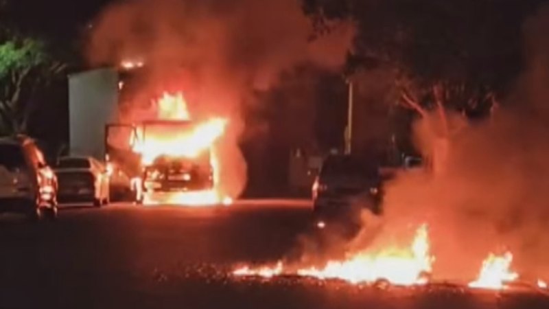 Burning truck rolls down Sydney hill