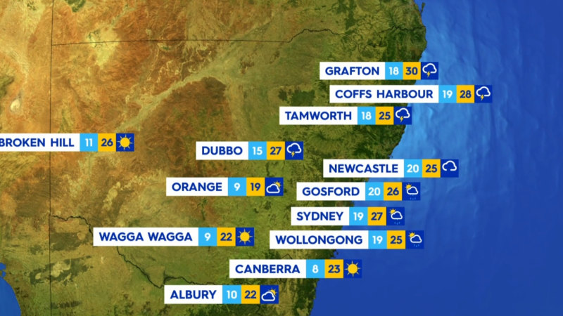 National weather forecast for Monday November 18