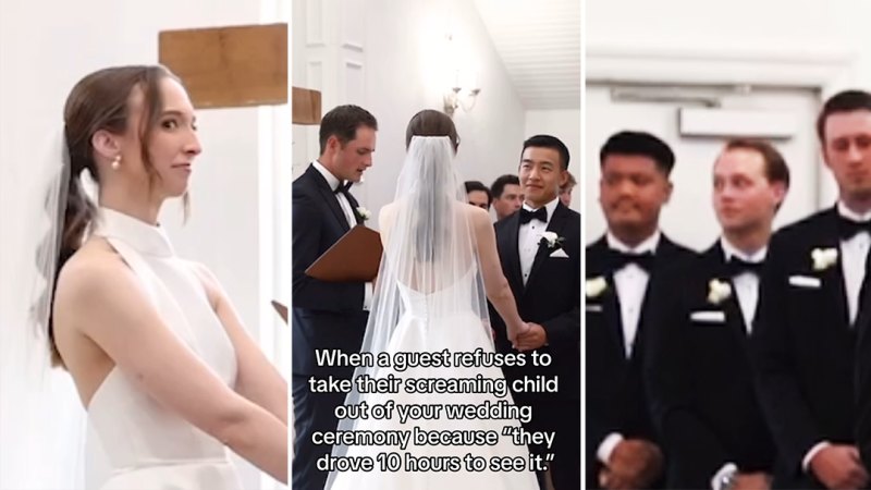 Bride reacts to toddler ‘fussing loudly’ during vows