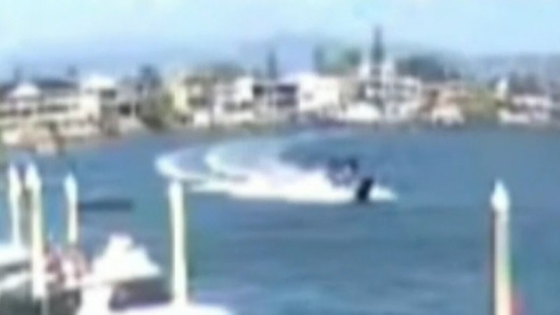 Heart-stopping moment two speed boats collide