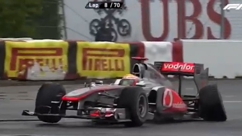 Hamilton squeezed into wall by teammate