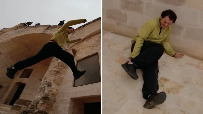 Parkour jumper falls from ancient Italian building