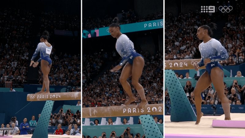 Biles falls off beam in gold-pursuing routine