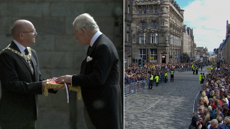 Kral Charles III, annesinin İskoç vedasına hazırlanırken Royal Mile'da kalabalıklar sıralanıyor