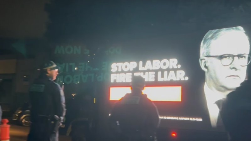 Protesters outside the Melbourne venue hosting a f
