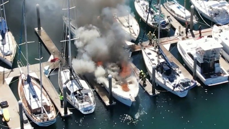 Yacht goes up in flames at Adelaide marina