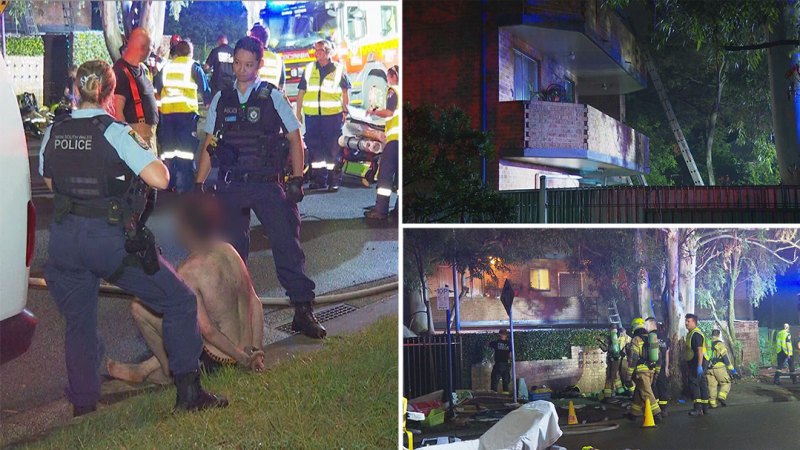 Man arrested after he allegedly assaulted firefighter during blaze at Sydney home