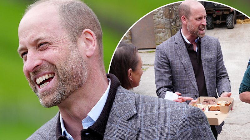 Prince William shares cake with farmers