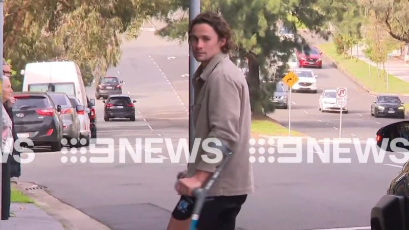 Sharks star spotted on crutches